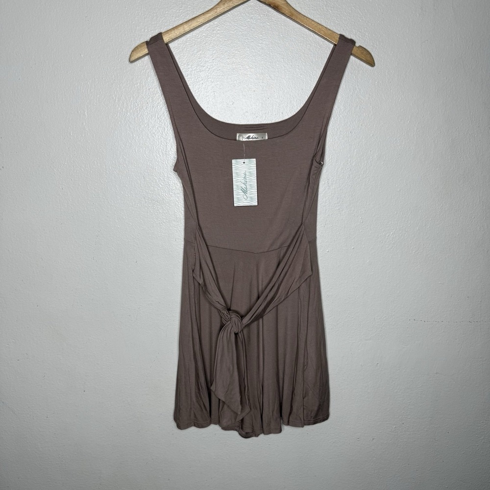 New Marina Taupe Tie Front Romper Sleeveless Resortwear Women's Medium